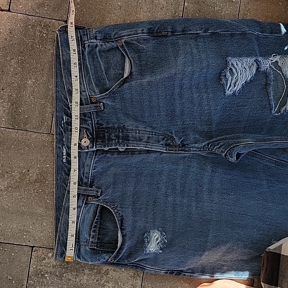 Old Navy High-Rise Raw Hem Distressed No Strech Straight Leg Jeans Sz 10 - Picture 7 of 9